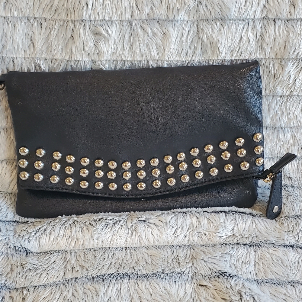Aldo Black Clutch with Silver Accents